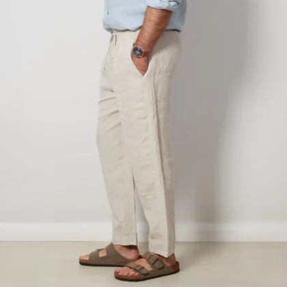 beige linen trousers